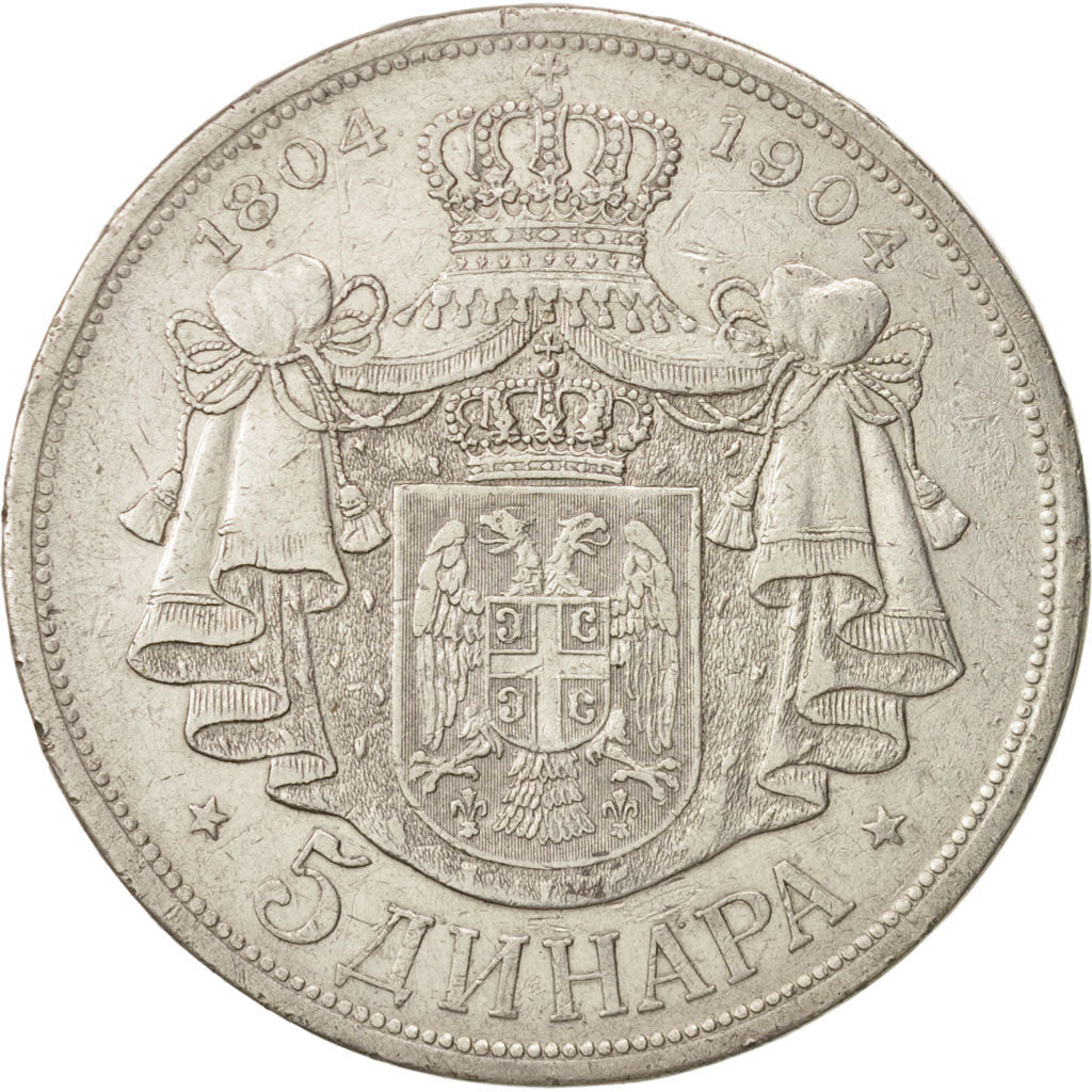 Serbia, Peter I, 5 Dinara, 1904, EF(40-45), Silver, KM:27