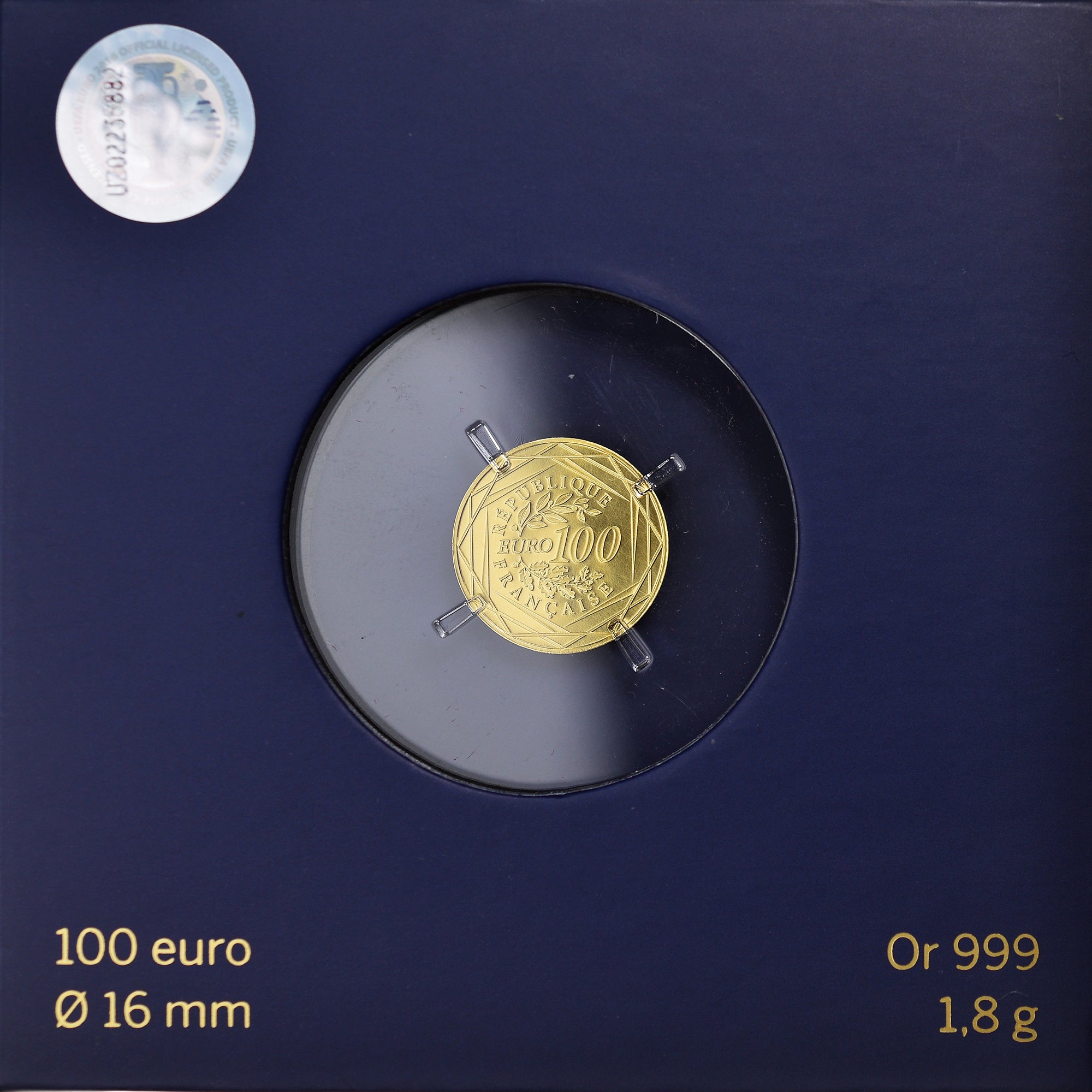 France, 100 Euro, Football, Euro, 2016, Paris, FDC, Or