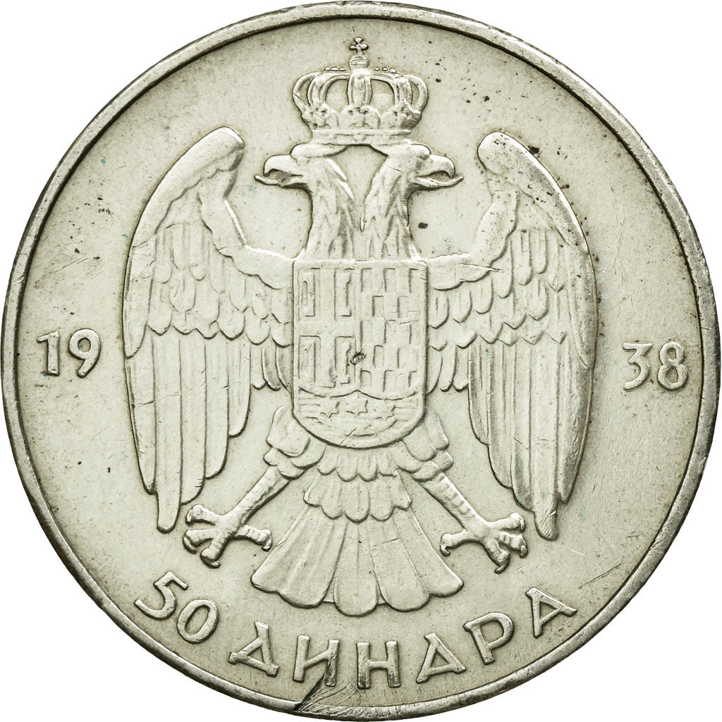 Coin, Yugoslavia, Petar II, 50 Dinara, 1938, EF(40-45), Silver, KM:24