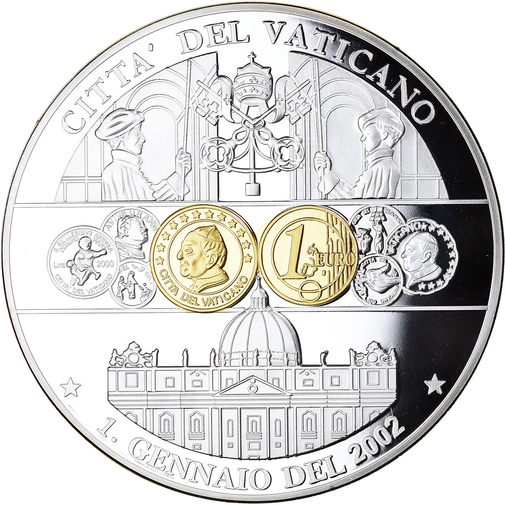 Vatican, Medal, Adoption de l'Euro, 2002, MS(65-70), Silver Plated Copper