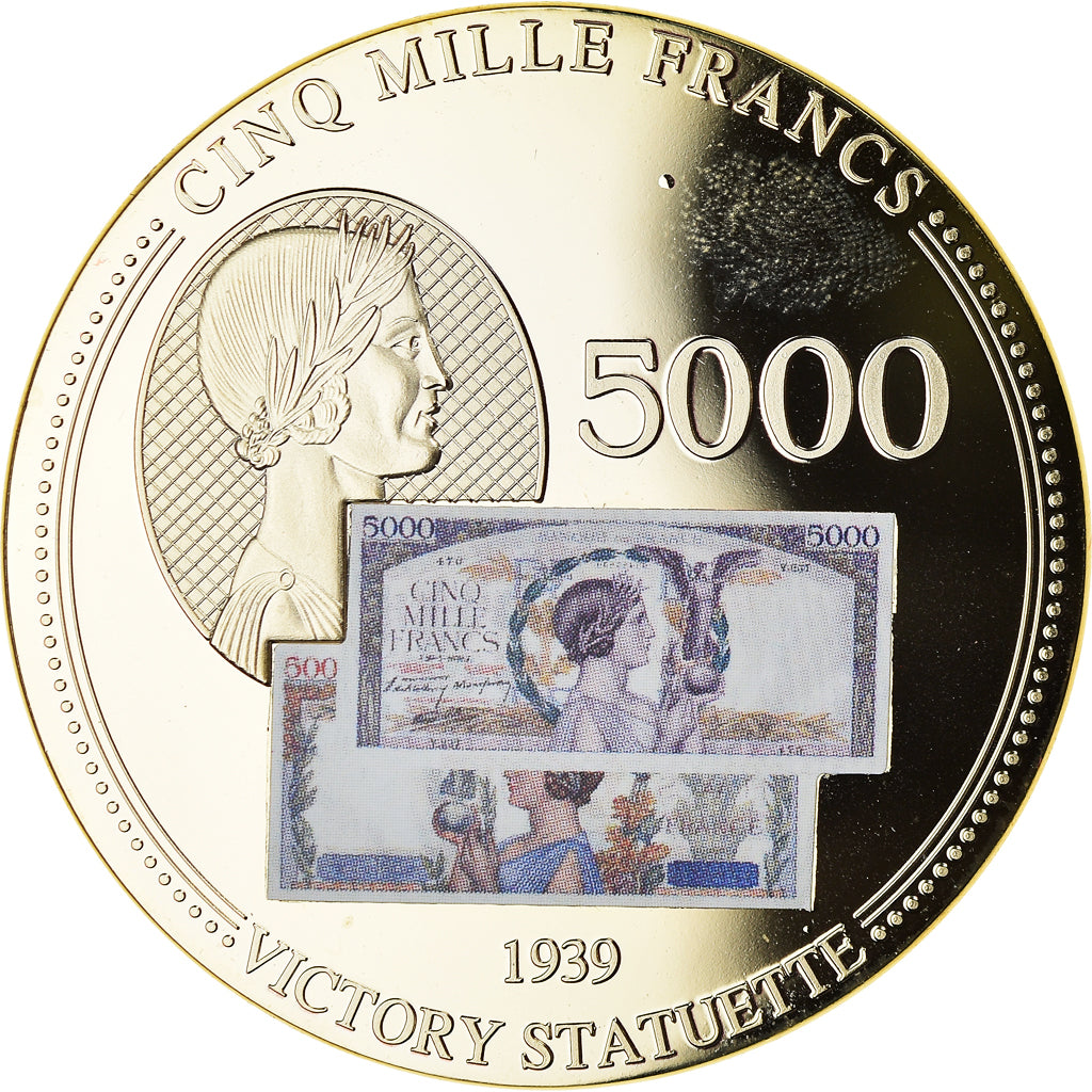 France, Médaille, Les Anciens Francs, billet de 5000 Francs Victoire, SPL+