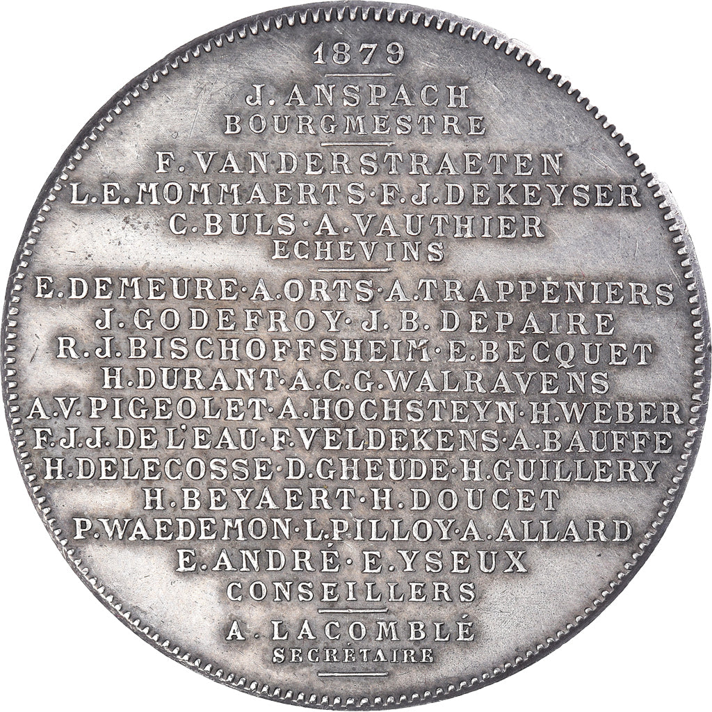 Belgium, Medal, J.Anspach, Bourgmestre de Bruxelles, Politics, 1879, Chaplain