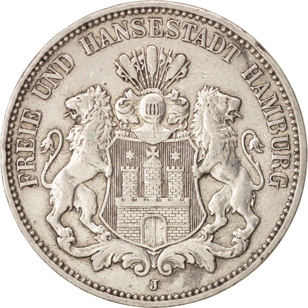 German States, HAMBURG, 3 Mark, 1909, Hamburg, EF(40-45), Silver, KM:620