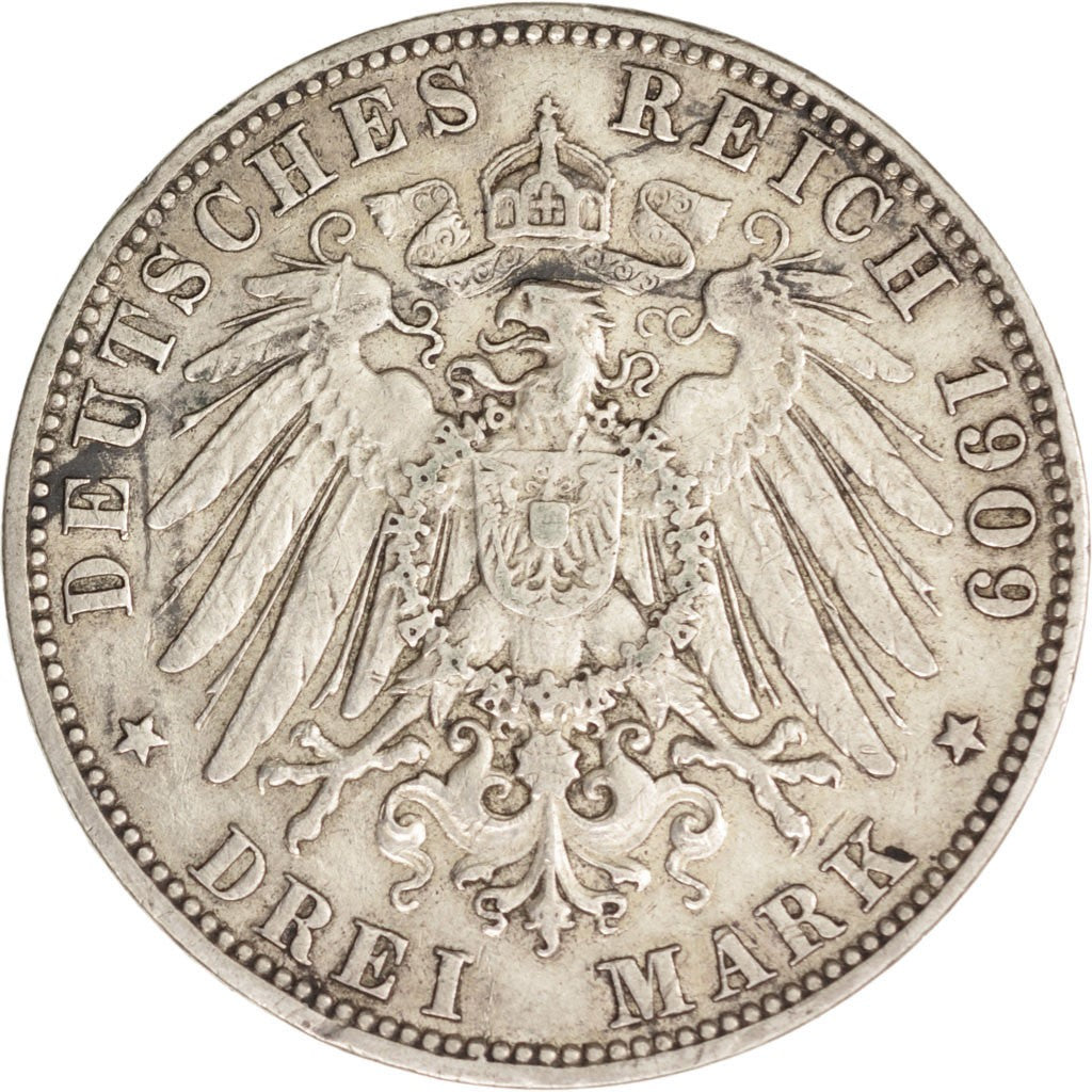 German States, HAMBURG, 3 Mark, 1909, Hamburg, EF(40-45), Silver, KM:620