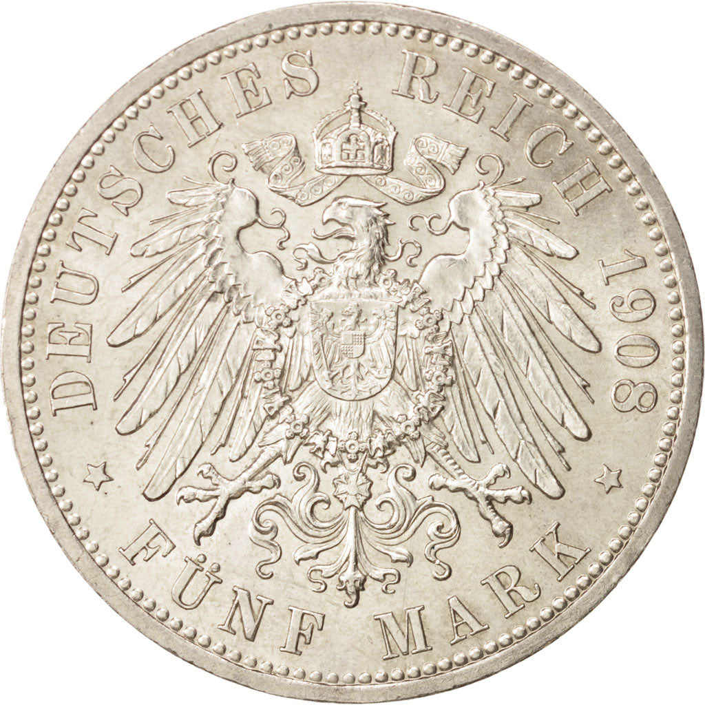 German States, SAXE-WEIMAR-EISENACH, Wilhelm Ernst, 5 Mark, 1908, Berlin,KM 220