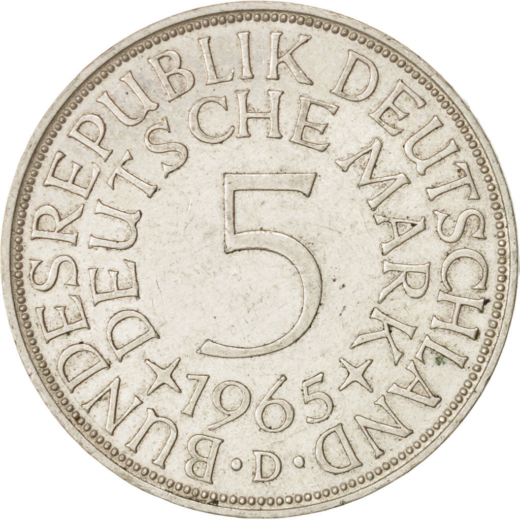 GERMANY - FEDERAL REPUBLIC, 5 Mark, 1965, Munich, AU(55-58), Silver, KM:112.1