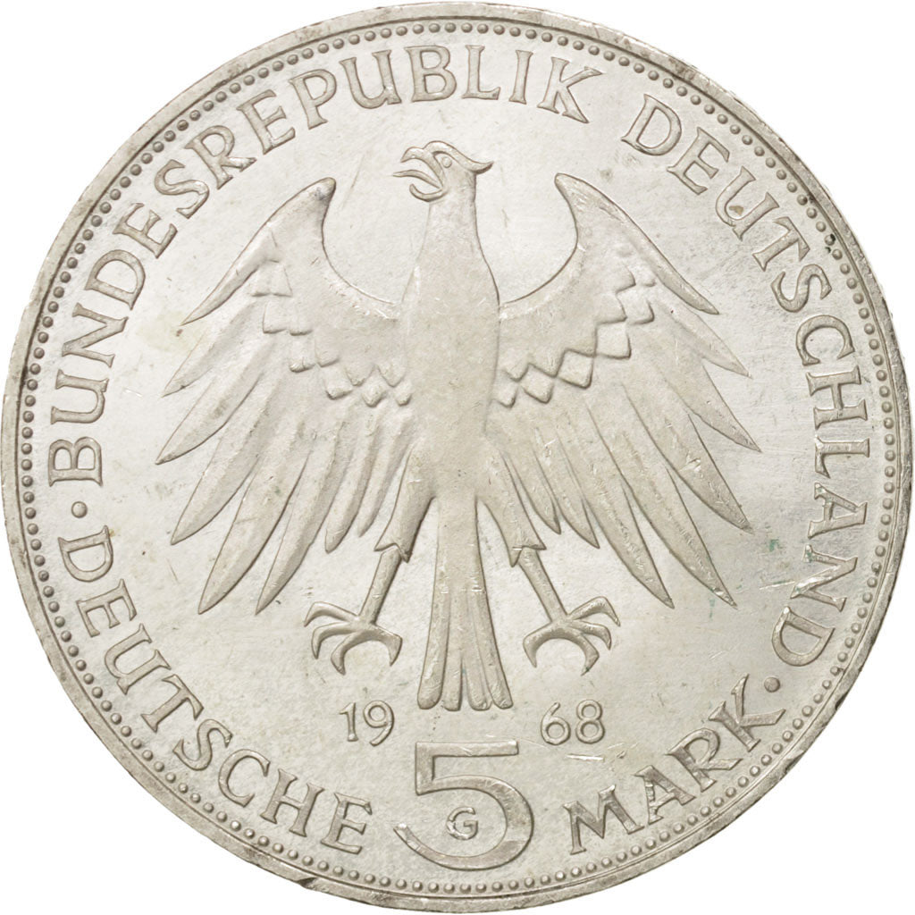 GERMANY - FEDERAL REPUBLIC, 5 Mark, 1968, Karlsruhe, Germany, AU(55-58), KM 122