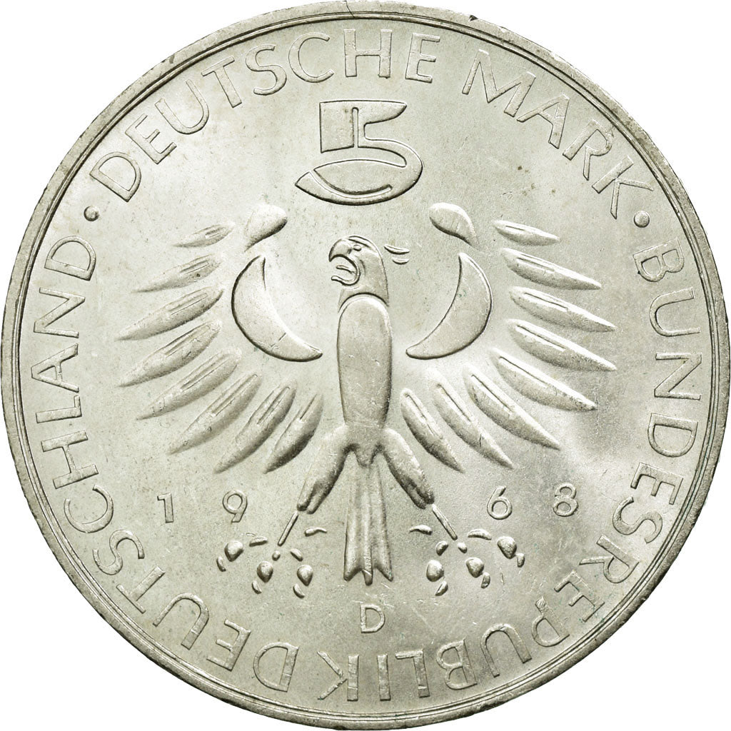 Coin, GERMANY - FEDERAL REPUBLIC, 5 Mark, 1968, Munich, Germany, AU(55-58)