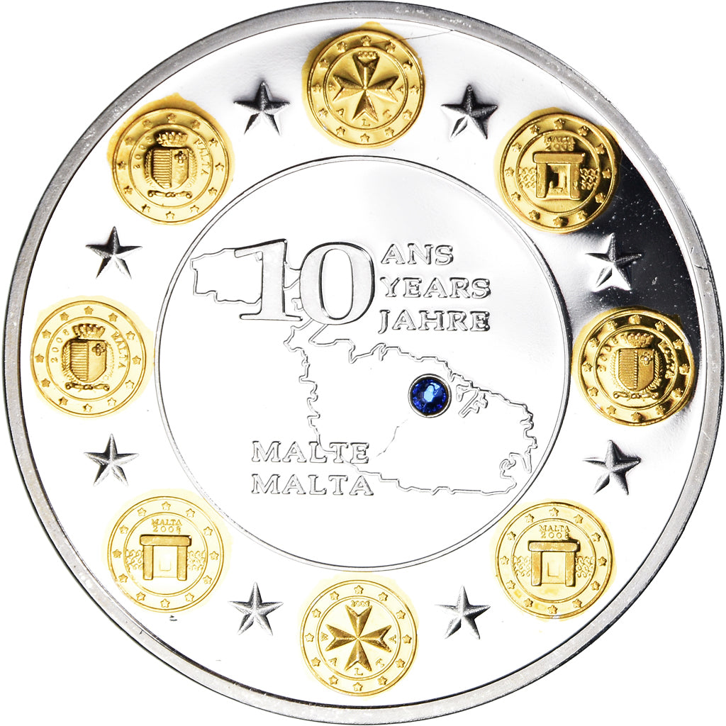 France, Médaille, 10 Ans de l'Euro, Malte, Politics, FDC, Cuivre plaqué Argent