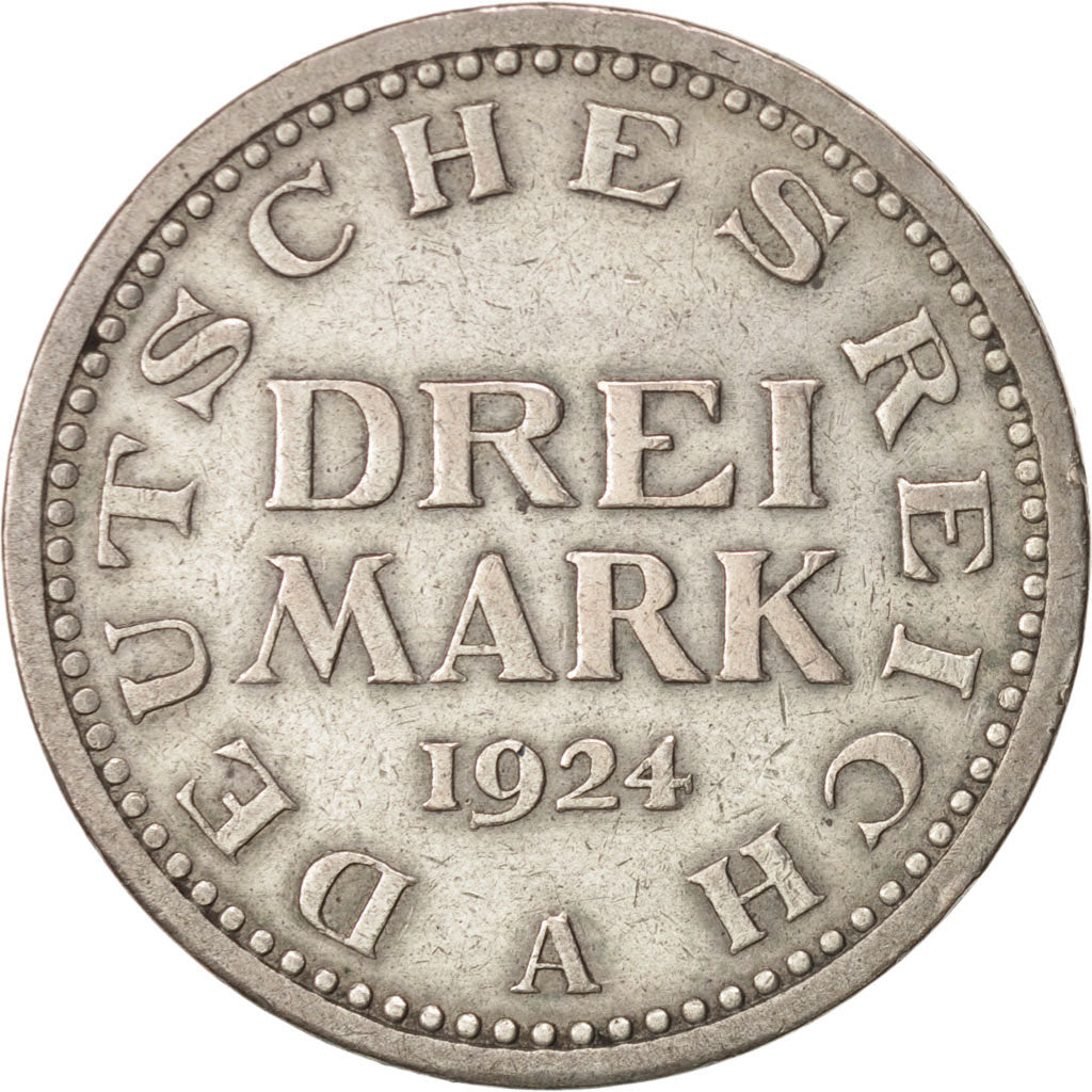 GERMANY, WEIMAR REPUBLIC, 3 Mark, 1924, Berlin, EF(40-45), Silver, KM:43