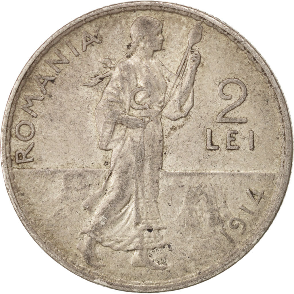 Romania, Carol I, 2 Lei, 1914, EF(40-45), Silver, KM:43