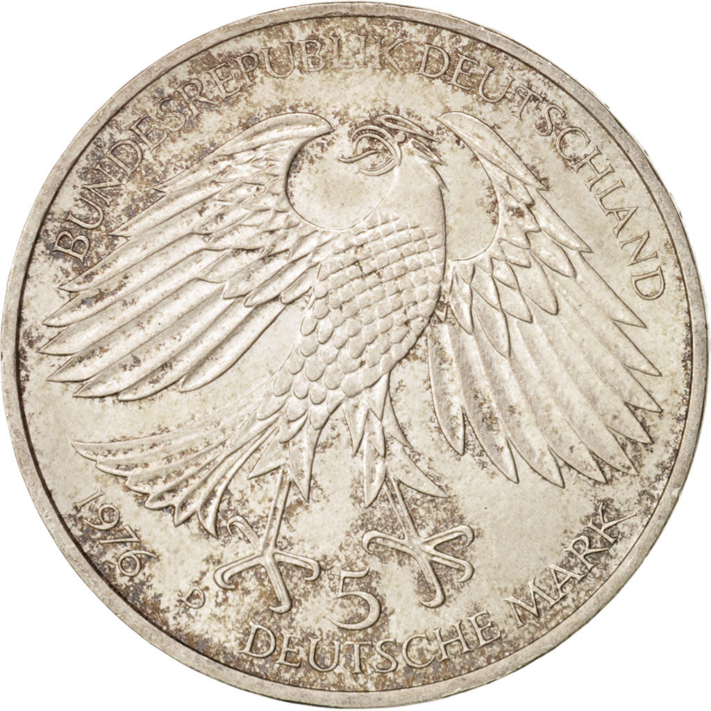 GERMANY - FEDERAL REPUBLIC, 5 Mark, 1976, Munich, Germany,AU(55-58),Silver,KM144