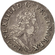 France, Louis XIV, 5 Sols aux insignes, , 1703, Strasbourg, KM 337.4,Gadoury 108