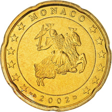 Monaco, 20 Euro Cent, 2002, Paris, MS(64), Brass, KM:171