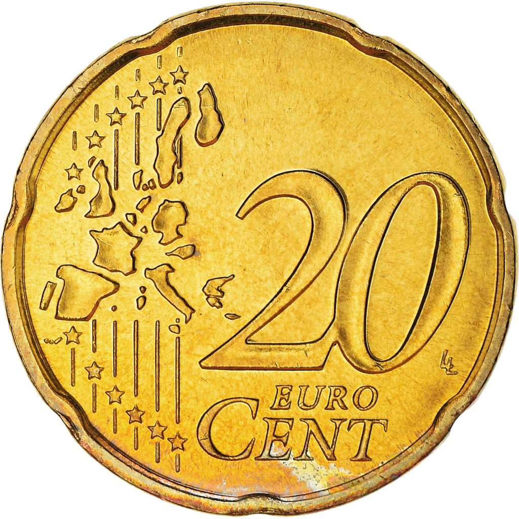 Monaco, 20 Euro Cent, 2002, Paris, MS(64), Brass, KM:171