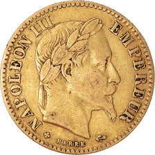 Moneta, Francia, Napoleon III, 10 Francs, 1864, Strasbourg, MB+, Oro, KM:800.2