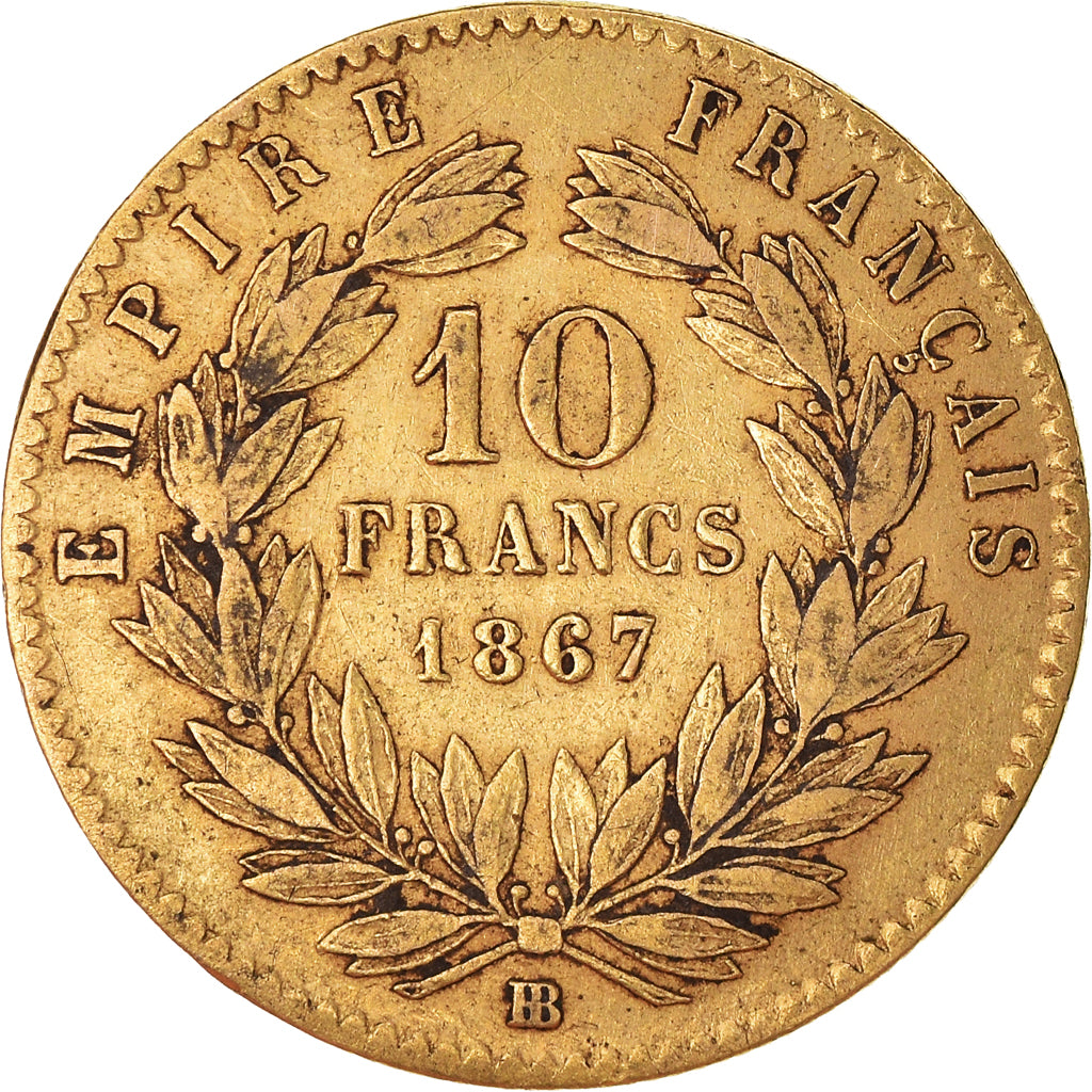 Moeda, França, Napoleon III, Napoléon III, 10 Francs, 1867, Strasbourg