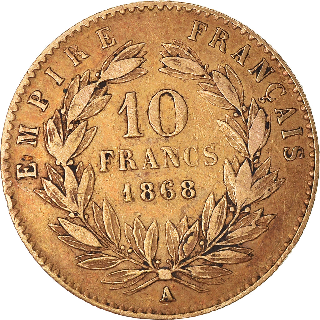 Münze, Frankreich, Napoleon III, 10 Francs, 1868, Paris, S+, Gold, KM:800.1