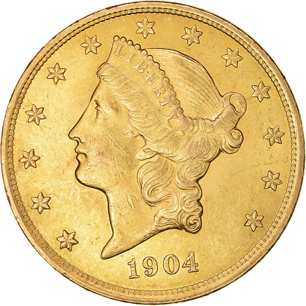 Coin, United States, $20, Double Eagle, 1904, Philadelphia, AU(50-53), Gold
