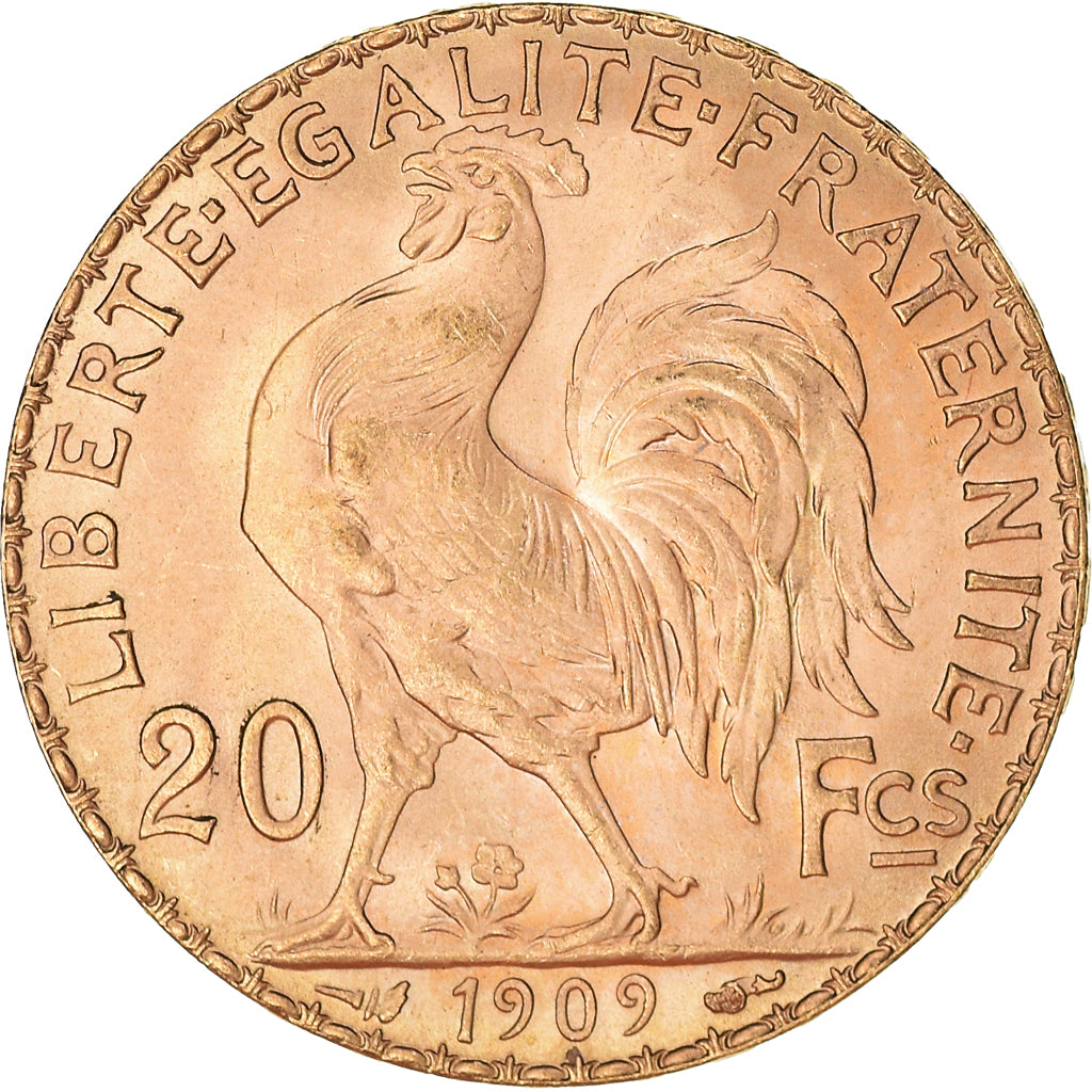 Moneta, Francia, Marianne, 20 Francs, 1909, Paris, SPL+, Oro, KM:857