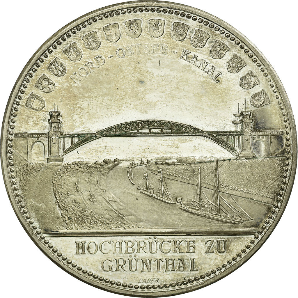 Germany, Medal, Bridge Grünthal Railway Heide in Neumunster, Railway, 1895