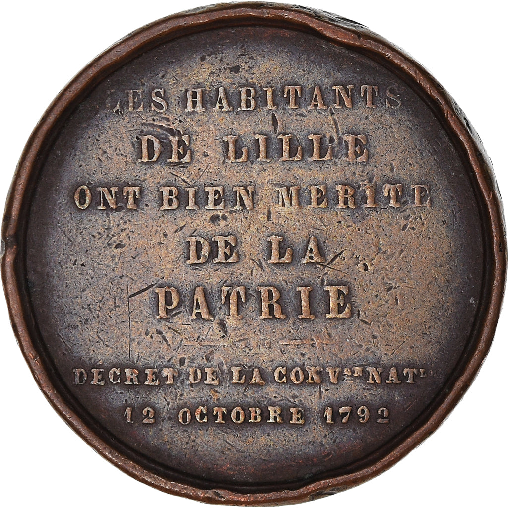 France, Médaille, Hommage aux Lillois de 1792, History, 1845, Lecomte, TB
