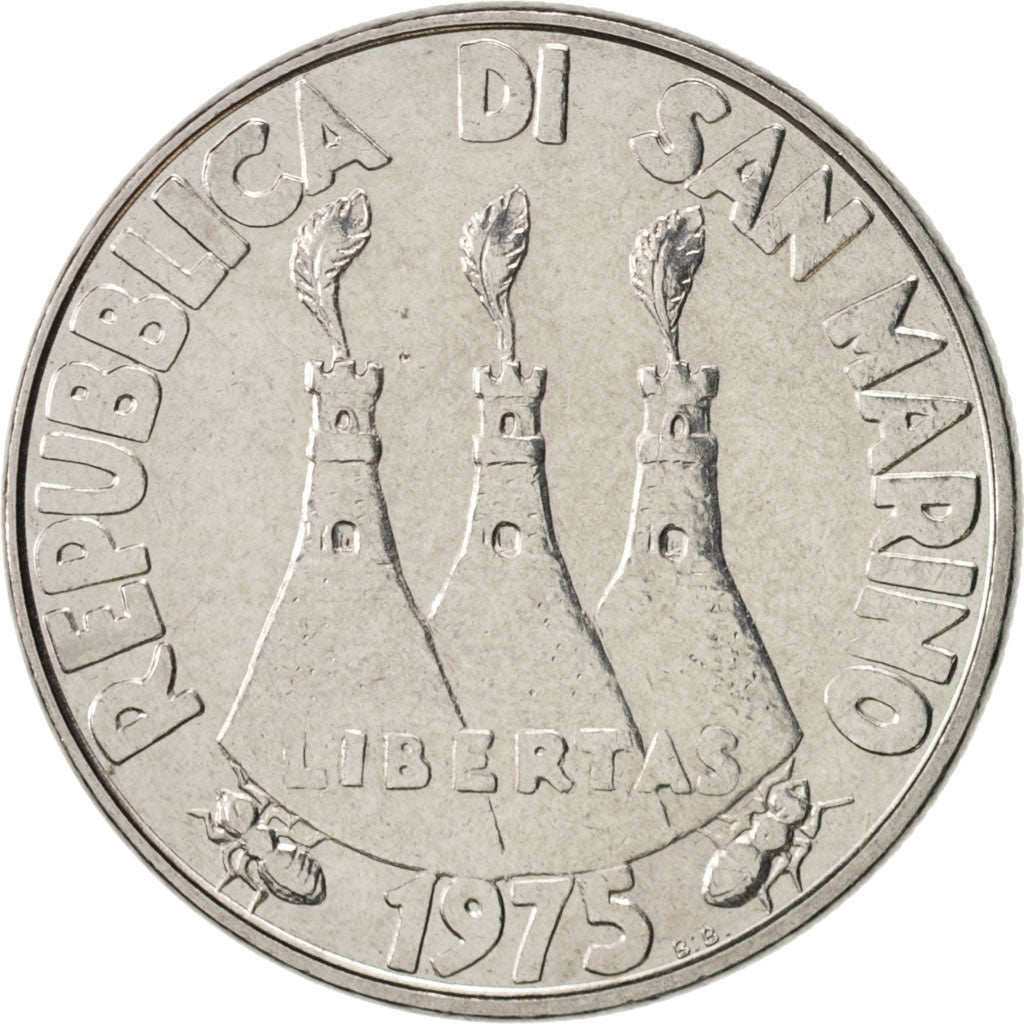 San Marino, 100 Lire, 1975, AU(55-58), Steel, KM:46