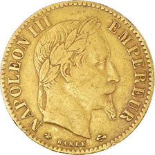 Moneda, Francia, Napoleon III, Napoléon III, 10 Francs, 1867, Paris, BC+, Oro