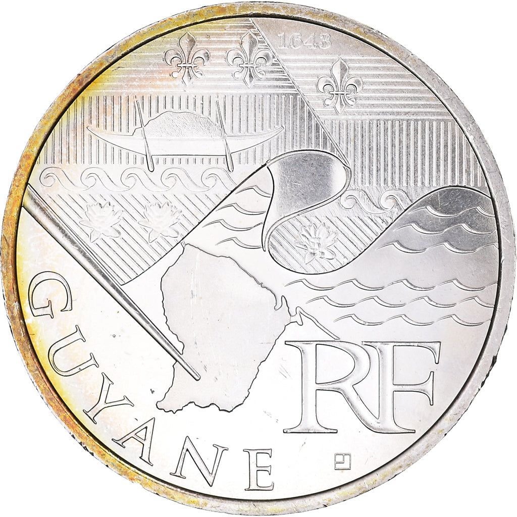 France, 10 Euro, Guyane, Euros des régions, 2010, Paris, MS(64), Silver
