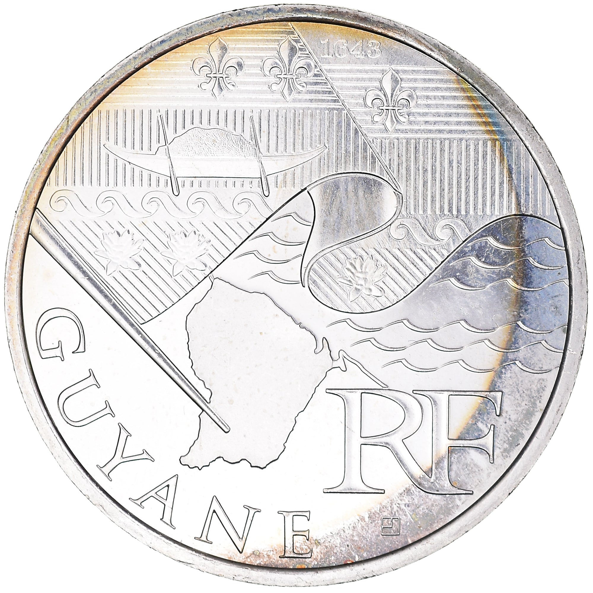 France, 10 Euro, Guyane, Euros des régions, 2010, Paris, SPL, Argent, KM:1654