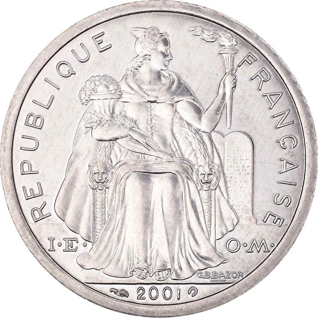 Coin, New Caledonia, 2 Francs, 2001, Paris, MS(65-70), Aluminum, KM:14