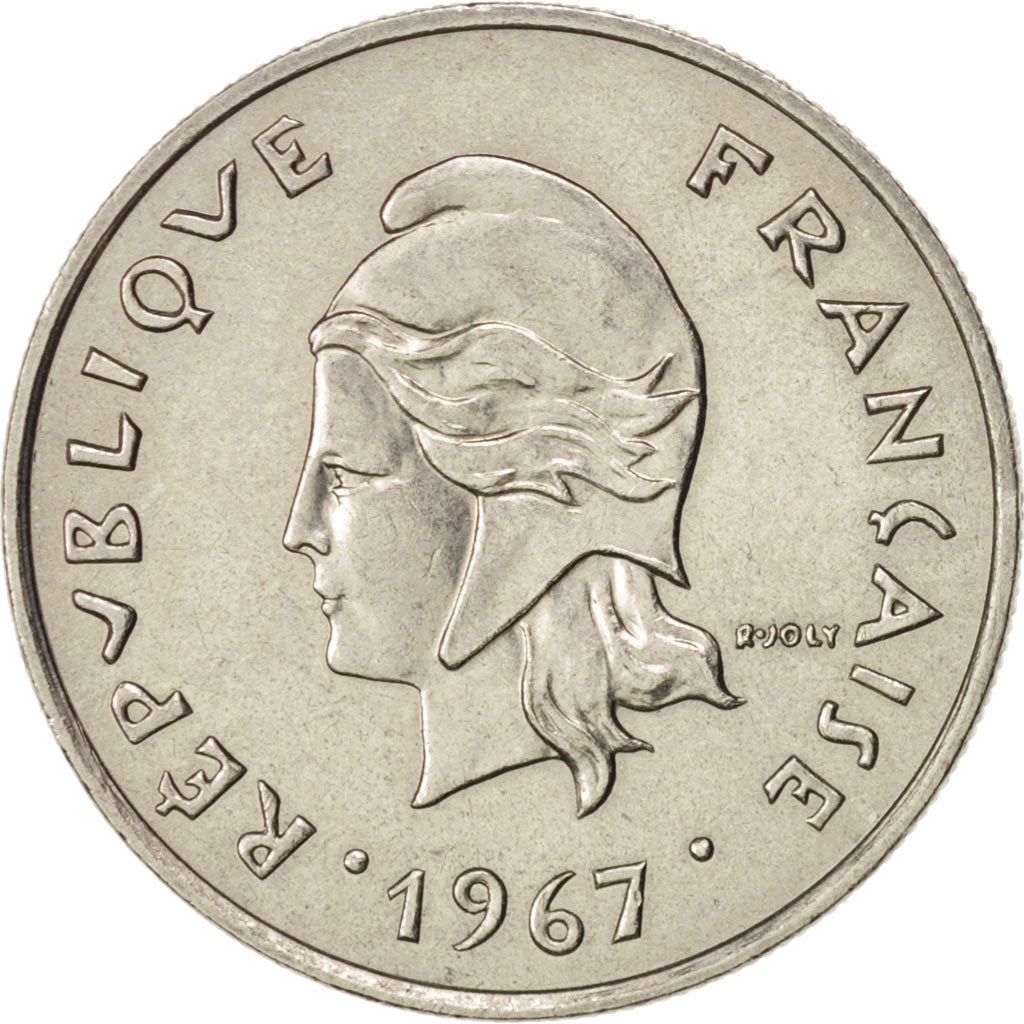 New Caledonia, 10 Francs, 1967, Paris, AU(55-58), Nickel, KM:5, Lecompte:86