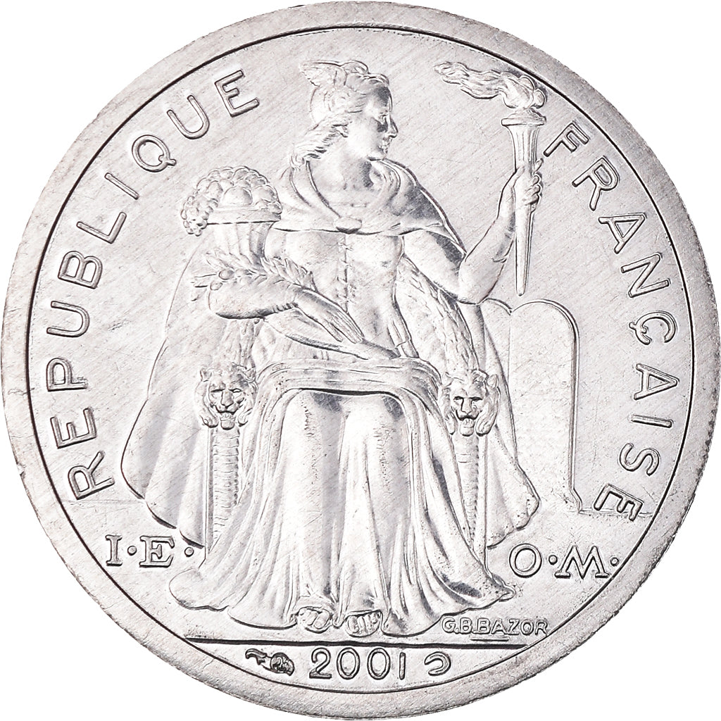 Coin, New Caledonia, Franc, 2001, Paris, MS(65-70), Aluminum, KM:10