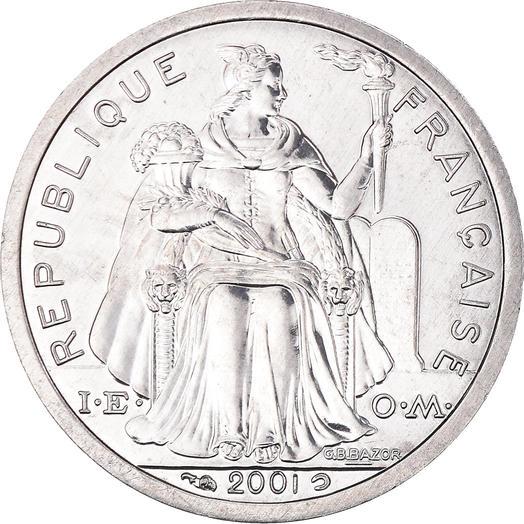Coin, New Caledonia, Franc, 2001, Paris, MS(65-70), Aluminum, KM:10