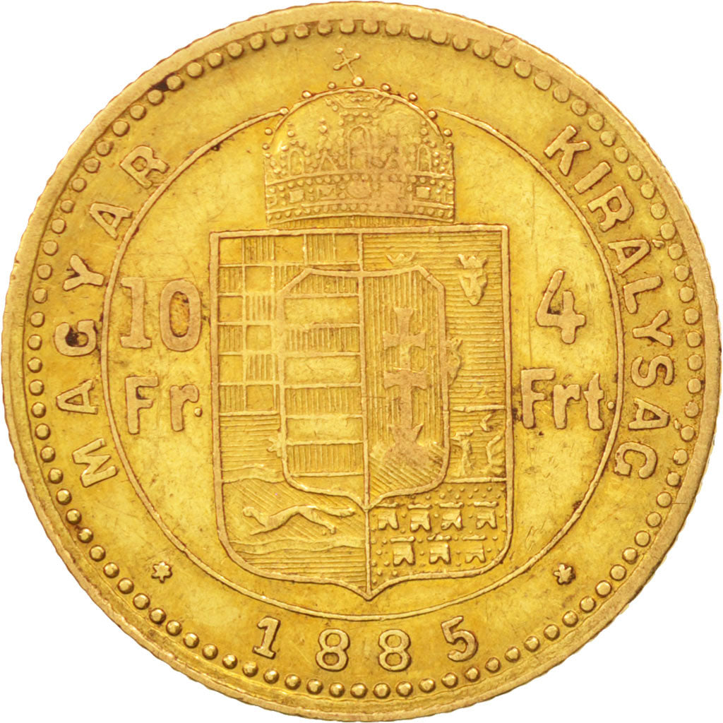Hungary, Franz Joseph I, 4 Forint 10 Francs, 1885, Kormoczbanya, EF(40-45),KM466