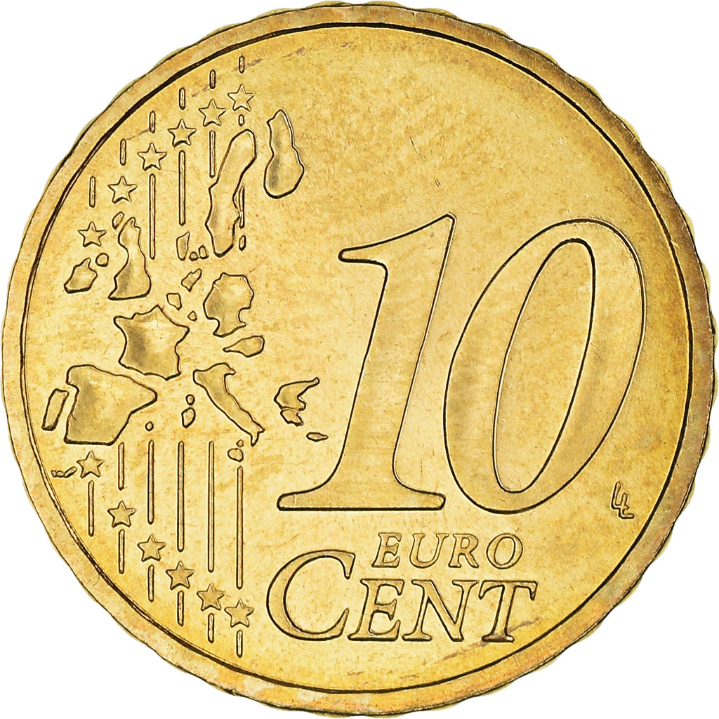 France, 10 Euro Cent, 2004, Paris, BU, MS(65-70), Brass, KM:1285
