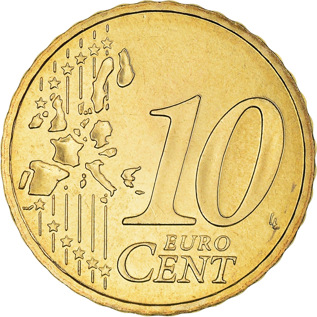França, 10 Euro Cent, 2004, Paris, BU, MS(65-70), Latão, KM:1285