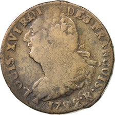 France, 2 sols françois, 2 Sols, 1792, Orléans, B+, Bronze, KM:603.14,Gadoury25