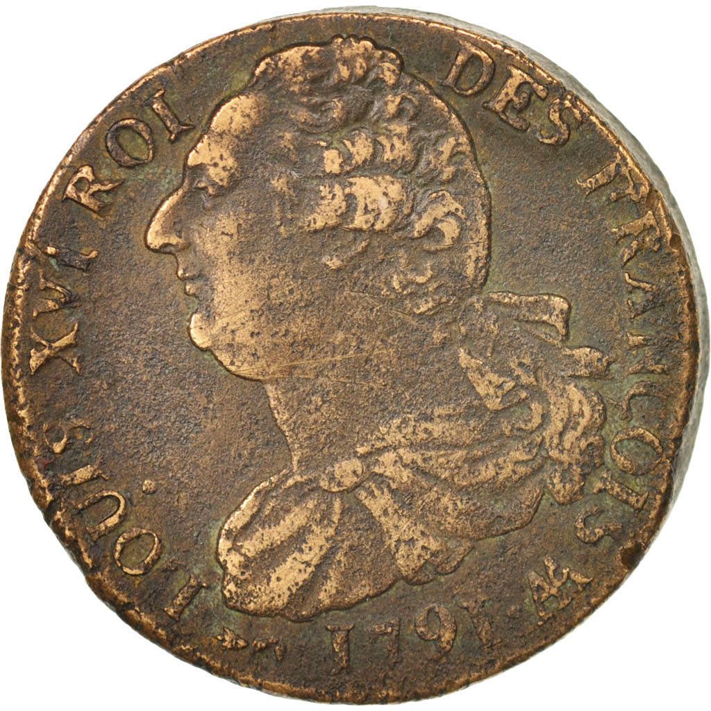 Frankreich, 2 sols françois, 2 Sols, 1791, Metz, S, Bronze, KM:603.2, Gadoury25