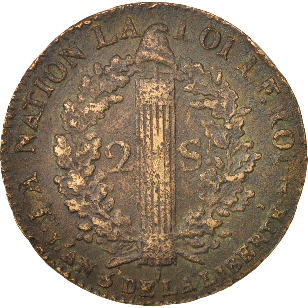 Frankreich, 2 sols françois, 2 Sols, 1791, Metz, S, Bronze, KM:603.2, Gadoury25