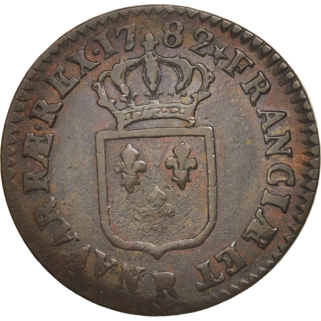 France, Louis XVI, Sol ou sou, Sol, 1782, Orléans, TB, Cuivre, Gadoury 350