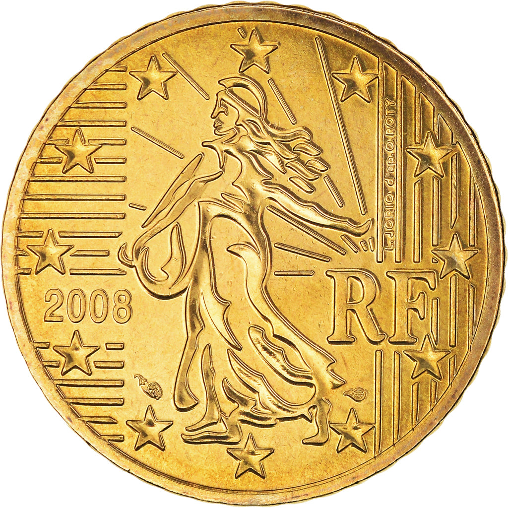 França, 50 Euro Cent, 2008, Paris, BU, MS(65-70), Latão, Gadoury:6a., KM:1412