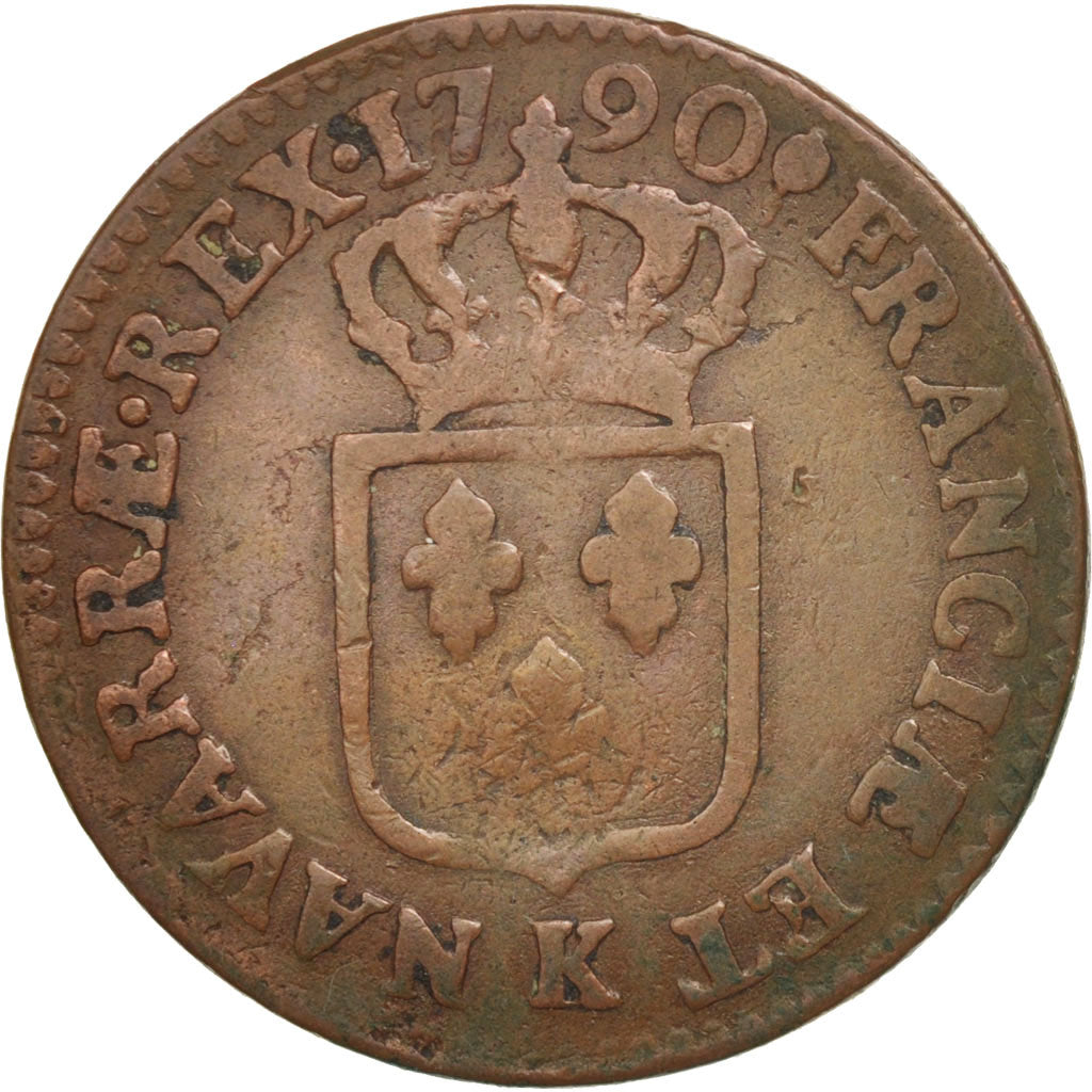Monnaie, France, Louis XVI, Sol ou sou, Sol, 1790, Bordeaux, TB, Cuivre