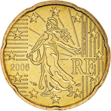 France, 20 Euro Cent, 2006, Paris, BU, MS(65-70), Brass, KM:1286