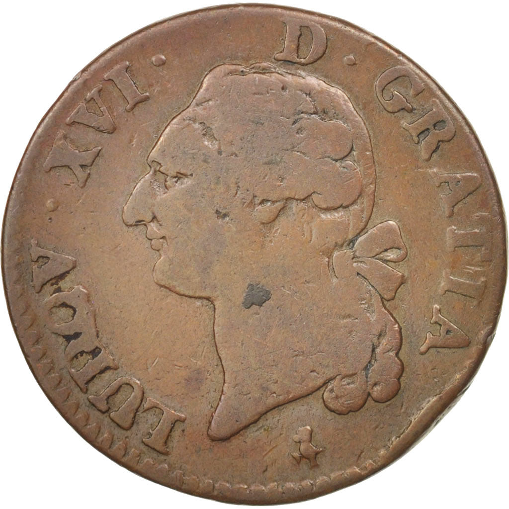 Frankreich, Louis XVI, Sol ou sou, Sol, 1785, Paris, SGE+, Copper, KM:578.1