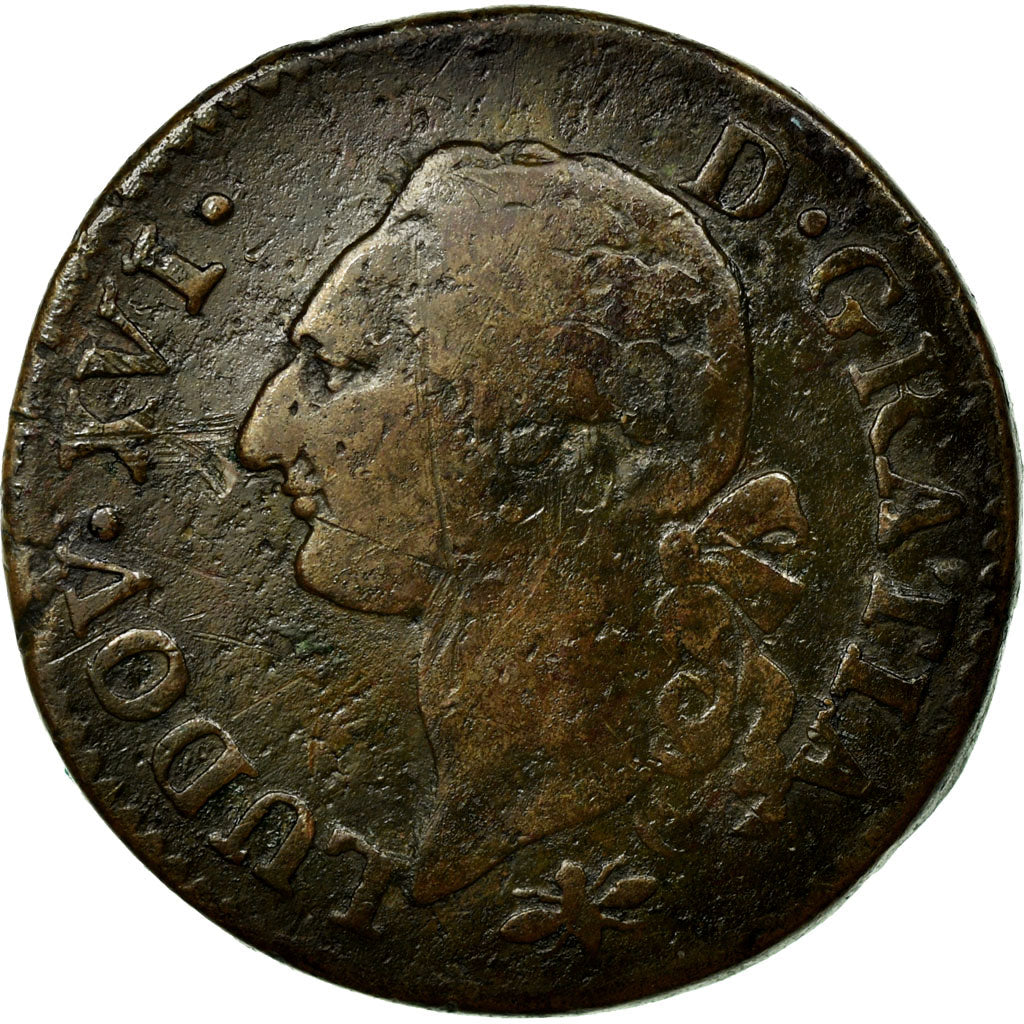 Coin, France, Louis XVI, Sol ou sou, Sol, 1786, Lyon, VF(20-25), Copper