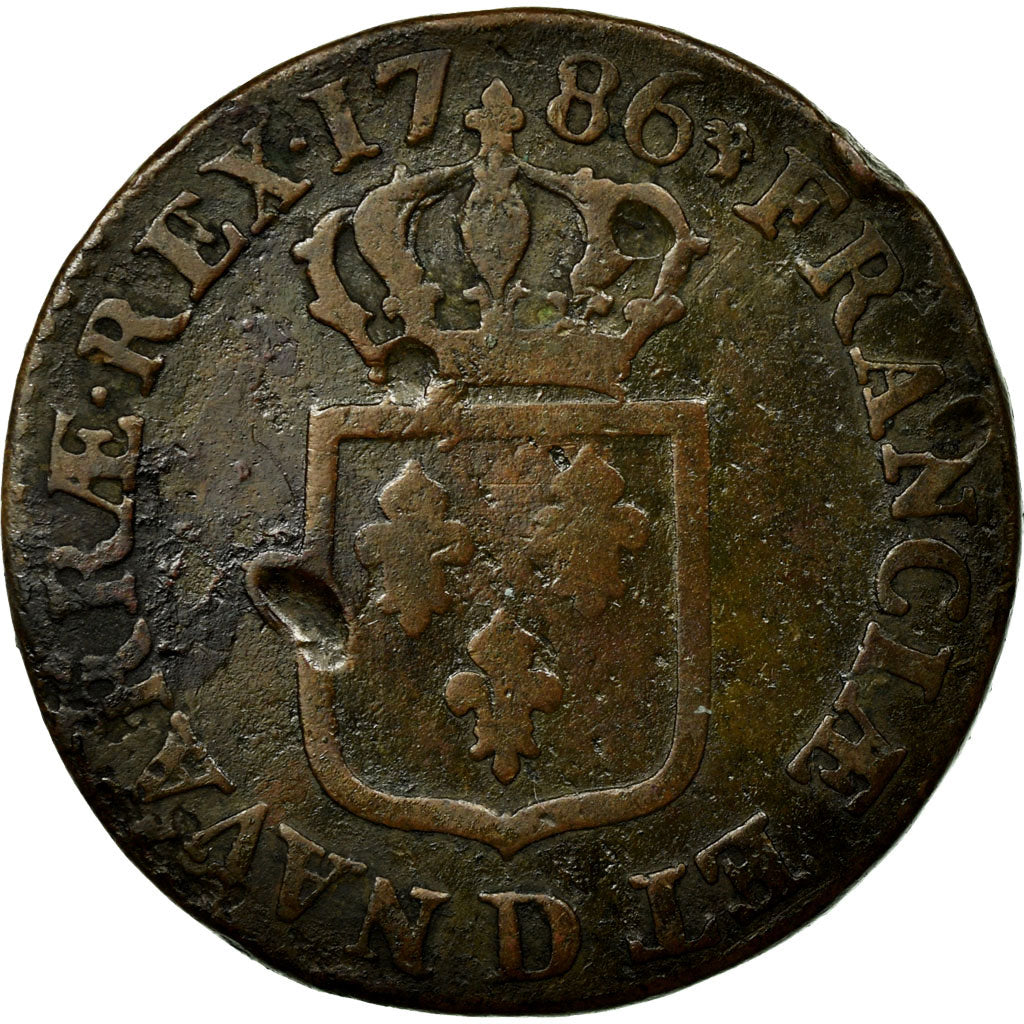 Coin, France, Louis XVI, Sol ou sou, Sol, 1786, Lyon, VF(20-25), Copper