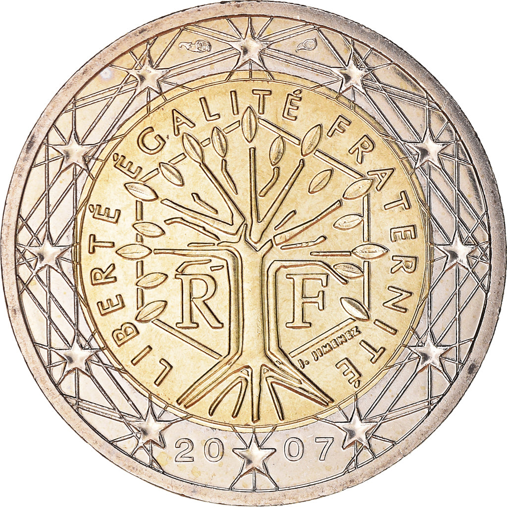 France, 2 Euro, 2007, Paris, BU, MS(65-70), Bi-Metallic, Gadoury:8a., KM:1414