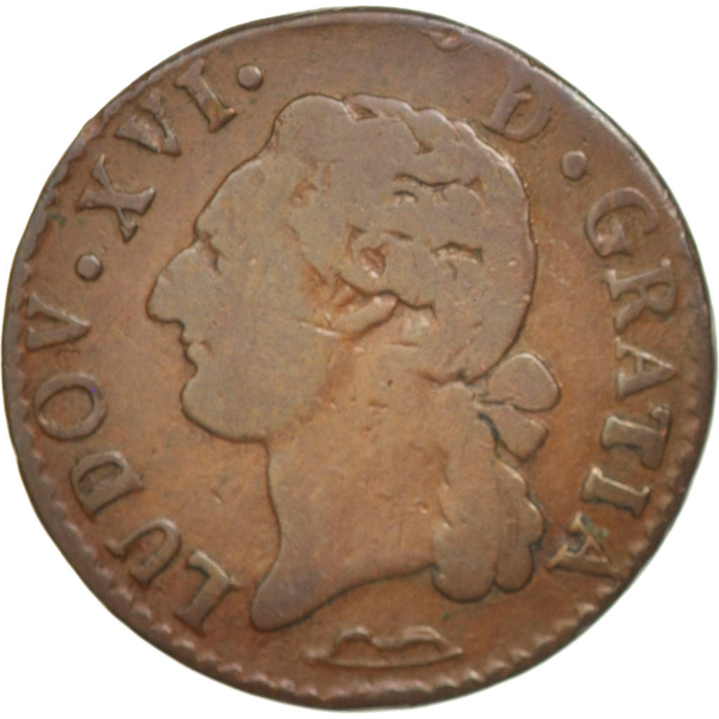 France, Louis XVI, 1/2 Sol ou 1/2 sou, 1/2 Sol, 1779, Aix, F(12-15), Copper