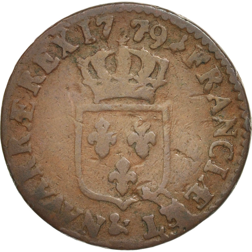 France, Louis XVI, 1/2 Sol ou 1/2 sou, 1/2 Sol, 1779, Aix, F(12-15), Copper